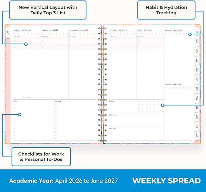 Blue Sky 15 Month 2026-2027 Weekly and Monthly Academic Year Planner Calendar, April 2026 - June 2027, 8.5" x 11", Hard Cover, Wirebound, Laminated Tabs, Storage Pocket, Includes Snap-in Ruler w/Sticky Notes & Sticker Sheet, Nerina