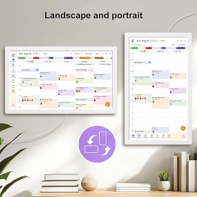 JSUSOU 27 Inch Smart Digital Calendar Touch Screen with Free APP - Family Organizer with Chore Chart, Meal Planner & Rewards System, Interactive Display, in Portrait/Landscape, White