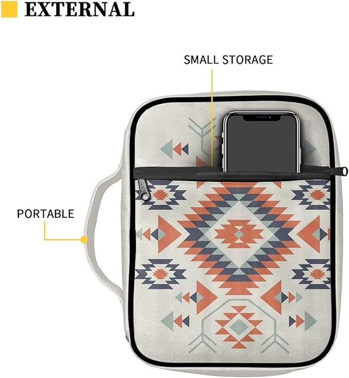 Suobstales Aztec Style Bible Cover Case Tribal Geometry Print Carrying Book Case Church Bag Bible Protective with Handle,Gift for Men, Women, Father, Mother