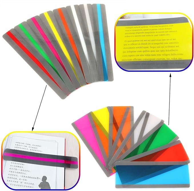 16pcs Multi-Colored Guided Reading Strips Colored Overlays Highlighter Multipurpose Bookmark Strip for Children/Student/Teacher/Dyslexia People 8 Colors(Small + Large)