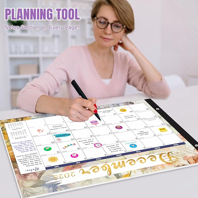 Gannyfer Desk Calendar 2026, Large 2026 Desk Calendar, 22" x 17" 18 Month Yearly Calendar 2025-2026, Thick Paper with Corner Protectors, 2026 Calendar for Home, School, or Office - Colorful Floral(6 Stickers)