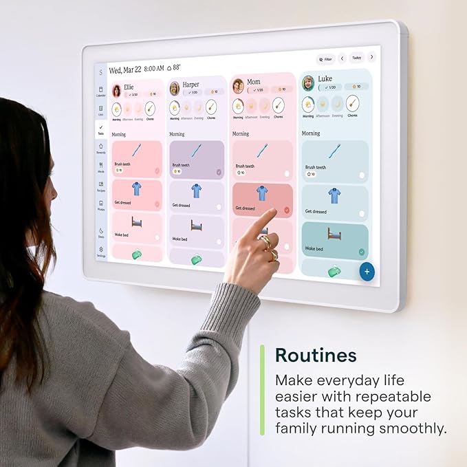 Skylight Calendar Max: 27-Inch Smart Digital Calendar & Chore Chart, Family Organizer with Interactive Touchscreen Display – Wall Mountable in Portrait or Landscape, Classic White Frame