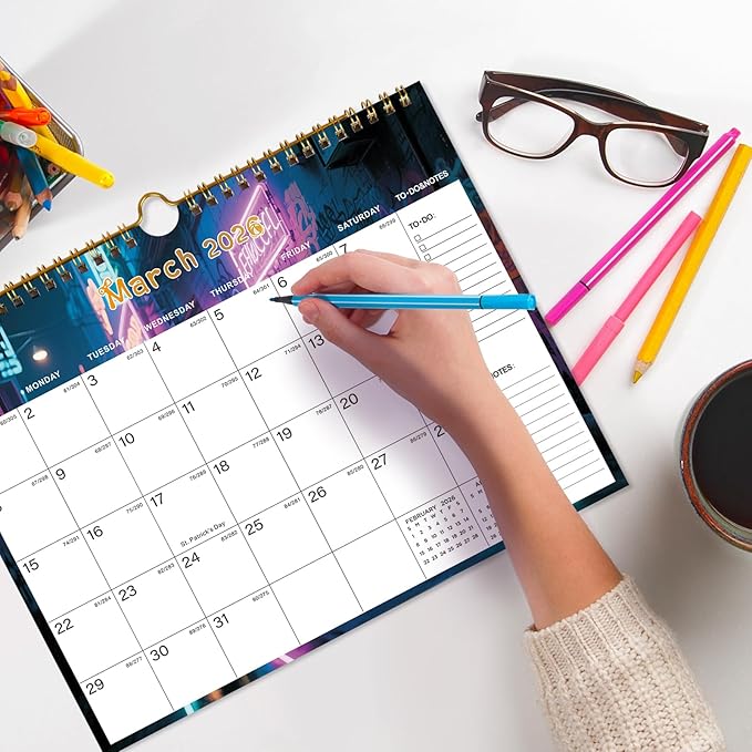 2026-2027 Wall Calendar - Includes January 2026 to June 2027, 18-Month Paper Wall Calendar 11 x 8.5 Inches.Thick Paper with Julian Dates and Block for New Year and Christmas Holidays To-dos ＆ Notes (E)