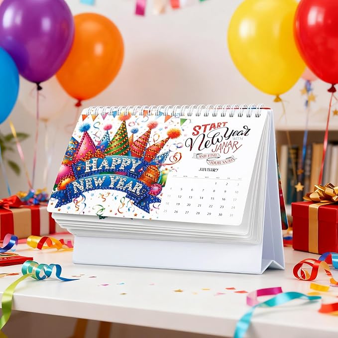 2026 DIY Diamond Art Desk Calendar Kit - Monthly Flip Desktop Planner with To Do List & Tools | Creative Home Office Decor Craft Gift