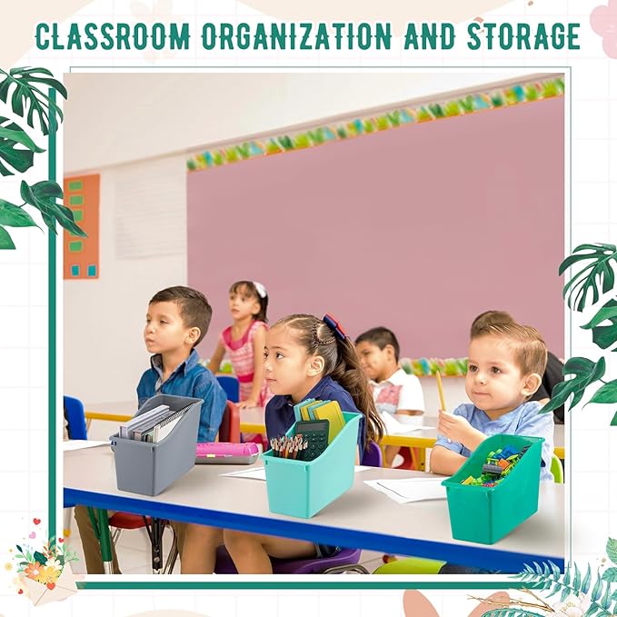 Geetery 24 Pcs Book Bin for Classroom with Labels Stackable Plastic Organizing Bins 11.5 x 5.4 x 7.5 in Book Holders Storage Bins Box Baskets for Classroom Library Home (Morandi Color)