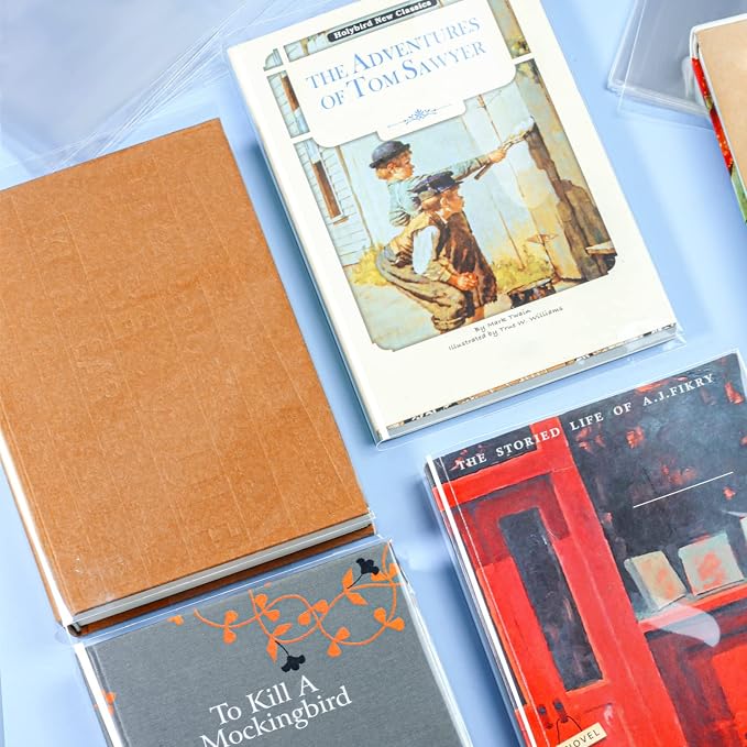 Clear Book Covers 50 PCS for 8 1/2" Tall Books, Adjustable Book Covers, Protect Against Wear and Tear, Water and Dust, Archival Safe, Adjustable for Book Size: 8 1/2" Tall x Up to 15" Long (50 Pack)