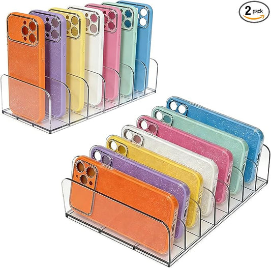 2 Pack Phone Case Organizer, Phone Case Storage Holder with 14 Slots, Organizer Dock for Phone Case, Eyeshadow, DVD/CD, Device Organizer, Use on Desktops, in Drawers and Cabinets