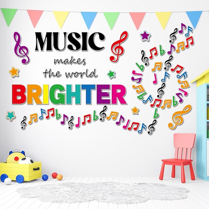 gisgfim Back to School Bulletin Board Decorations Music Notes Paper Cutouts Music Makes World Brighter Musical Notes Classroom Decors Musical Themed Bulletin Board Set for Kids Students Decor Supplies