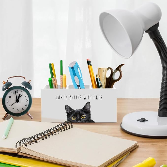 Black Cat Gifts Pen Pencil Holder for Desk, Funny Black Cats Lovers Gift Office Desk Accessories, Life Is Better with Cats Toothbrush Pen Holders Organizer for Women Bathroom Classroom Decor