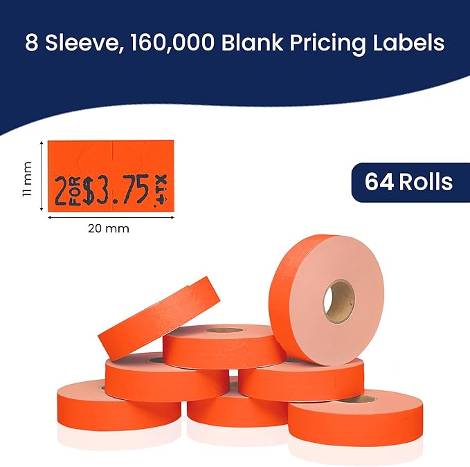 Perco Fluorescent Red Pricing Labels for Monarch 1131 Price Gun – 8 Sleeves, 64 Rolls Value Pack - 160,000 Price Marking Labels – with Ink Rolls Included