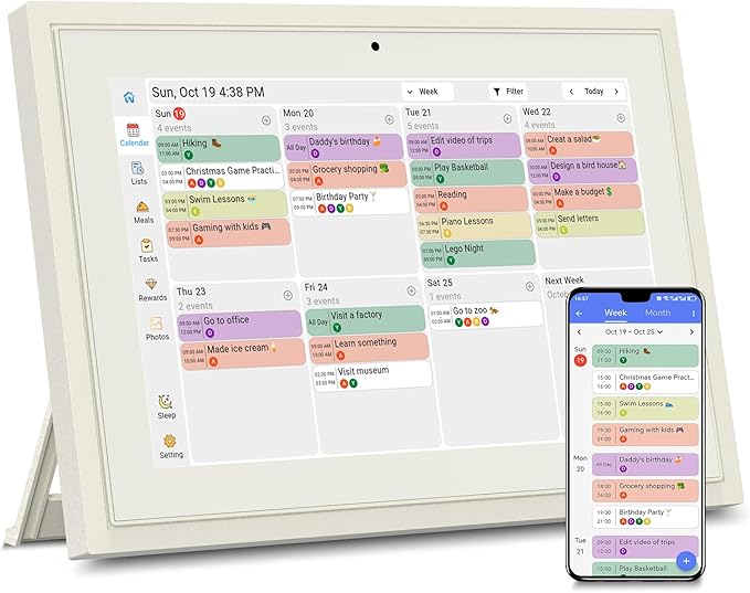 Digital Calendar Touch Screen 10.1 Inch Family and Hearth Chore Smart Electronic Planner Third-Party Calendar Sync, Chore Tracker, Meal Plan & Photo frame Bussiness Working tasks,Great for Organizing Your Routines,Gifts for Women Mom