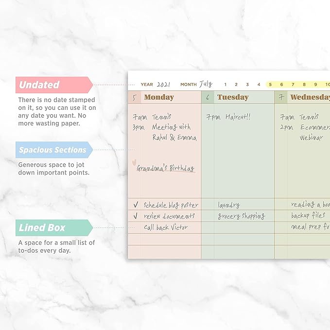 Oriday Weekly Calendar Planner Notepad Tear Off Pad (Rainbow) - Daily, Weekly Planning pads