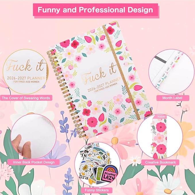Fuck it Planner Calendar 2026-2027 - A5 6.2*8.5" Weekly Monthly Swear Notebook for Goals Productivity, Fucking Sweary Daily Agendas Organizer Get Shit Done Journal, Funny Gifts for Tired Women, White