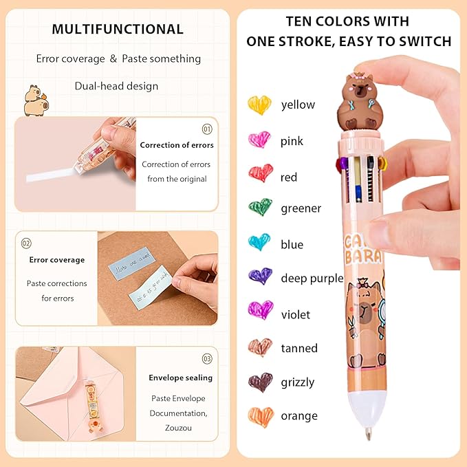 Cute Capybara School Supplies Stationery Set Kawaii Stationery Birthday Gifts Includes Eraser Mechanical Pencils Erasers Correction Tape Pencil Holder Gel Pens,for Office School Supplies