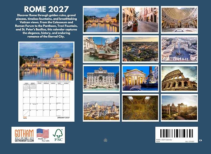 Rome Calendar 2027 Monthly Wall Calender 12 Month