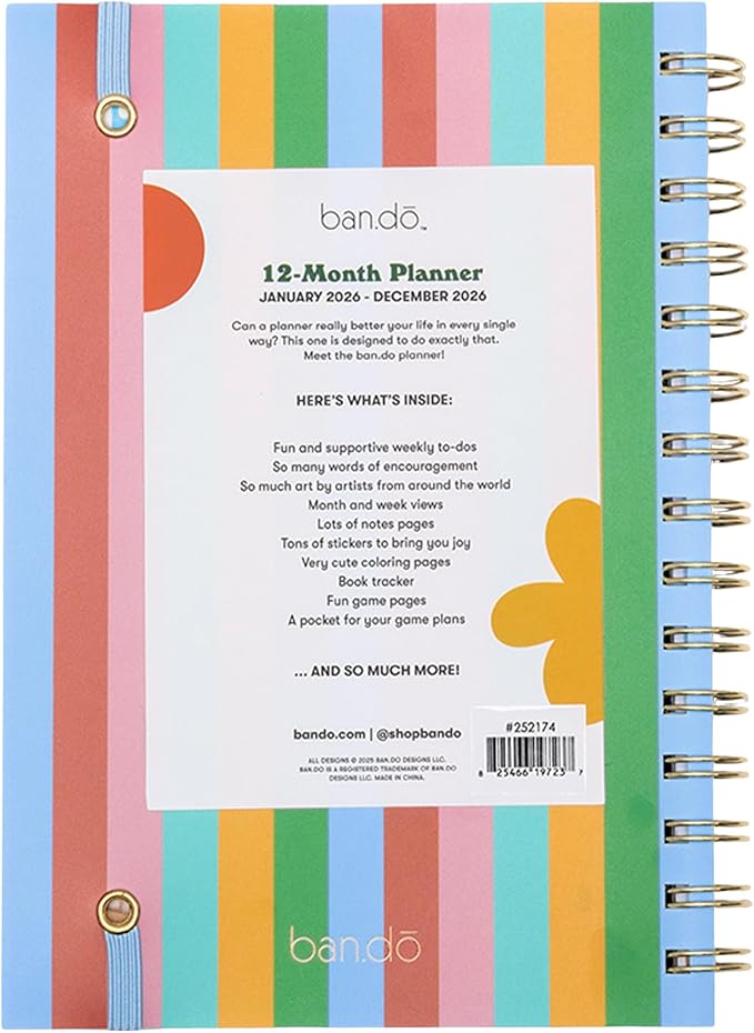 ban.do 12-Month Medium Daily and Weekly Planner Dated January 2026 - December 2026, Soft Cover Self Care Journal, Agenda with Monthly Calendar, Stickers, Art & Bonus Pages (Let's Have Some Fun)