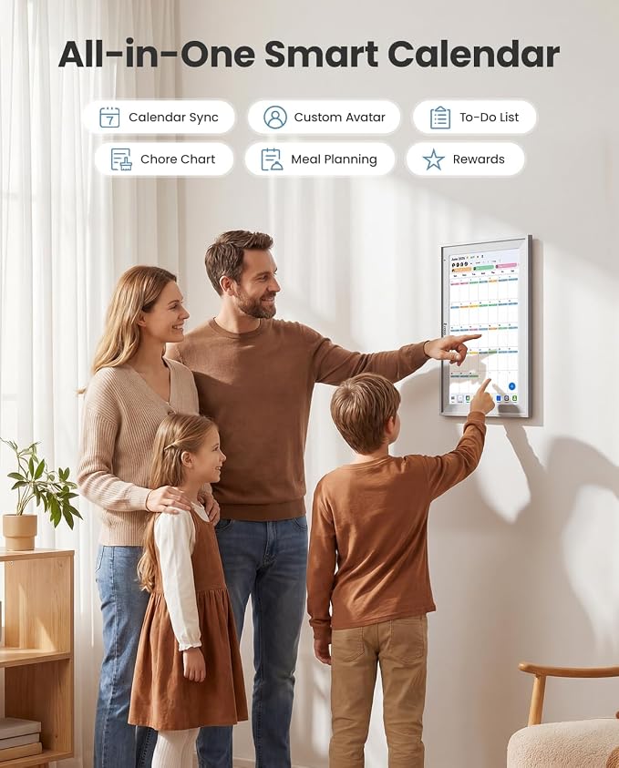 15.6" Digital Calendar Wall Planner - Eyoyo Smart Family Command Center & Chore Chart Touchscreen, WiFi Real-Time Sync Auto-Dimming Display for Kids Routine, Seniors Memory & Office Organization
