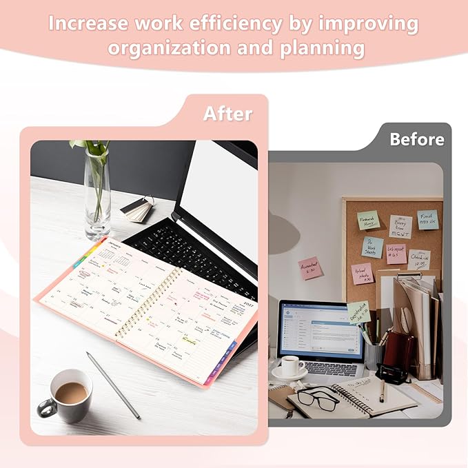 EMSHOI Academic Planner 2026-2027, Large A4 8.5x11, Weekly and Monthly Calendar (July 2026-June 2027), School Student Teacher Agenda Book, 100GSM Thick Paper, PVC Cover, Colorful Tabs, Pink