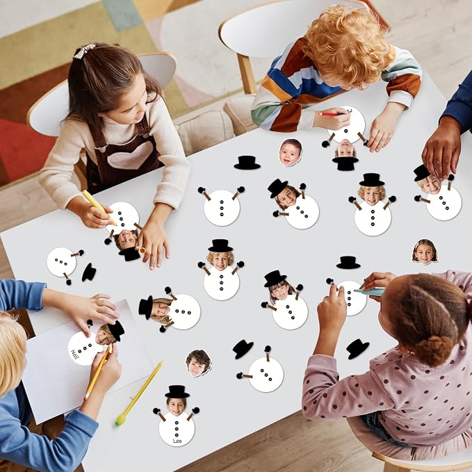 60Pcs Winter Snowman Paper Cutouts Winter Bulletin Board Decoration Black Snowman DIY Photo Craft Cutouts Christmas Classroom Supplies for Teacher Student School Holiday Party Chalkboard Wall Decor