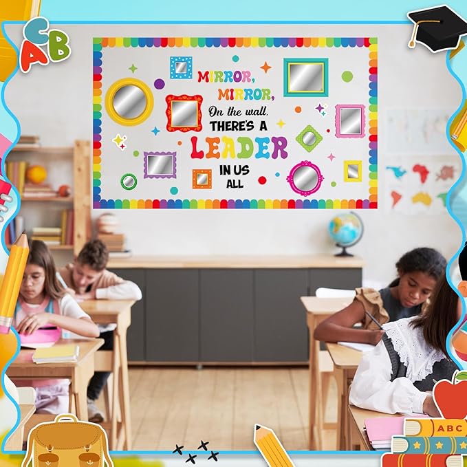 Honoson 59 Pcs Motivational Bulletin Board Set Mirror Mirror on The Wall There's a Leader in Us All Bulletin Board Cutouts Affirmation Station Classroom Decorations for School Classroom Wall Supplies