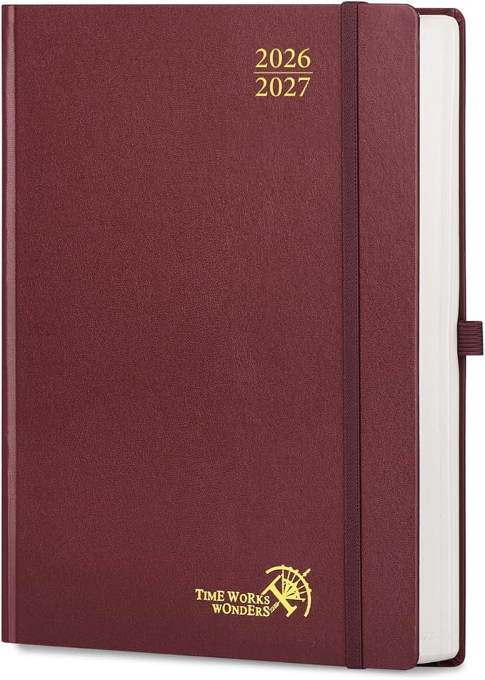POPRUN 2026-2027 Daily Planner One Page Per Day Even Weekends (A4 Large Size - 8.5" x 12") - Academic Calendar Book(July 2026 - June 2027), 2026 Day Appointment Book, Hardcover - Burgundy