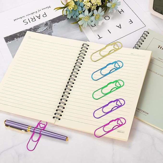 HINGTAI 20Pcs Colorful Metal Pen Clips, Paper Clip Pen Holder Supplies Cute Office Supplies Blue Rose Red Purple Green Rose Gold Gold for Notebook Papers Journal Book