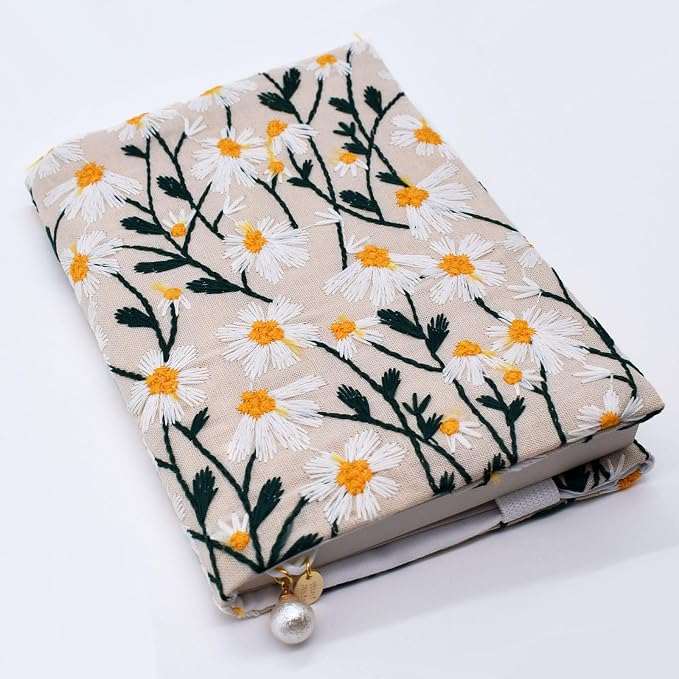 BLBMH A6 Book Cover 4x6 Plus | Non-Stretch Fabric Sleeve with Bookmark | Handmade Washable Protector for Paperback Journal Bible Notebook | Gift for Women Readers - Daisy B 6" +