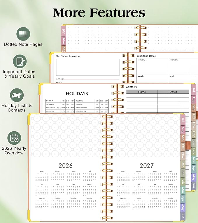 Academic Planner 2026-2027, Hardcover Weekly and Monthly Calendar Planner from July 2026 - June 2027, Daily Agenda Planners with Tabs, College School Organizer for Student Teacher, A5 (6.1" x 8.2"), Brown