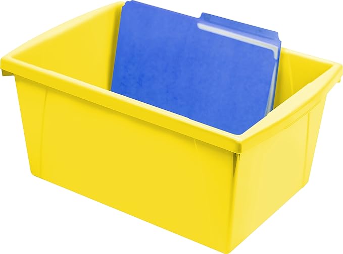 Storex 5.5 Gallon Storage Bin – Plastic Classroom Organizer for Books and Supplies, Yellow, 1-Pack (61484C06C)