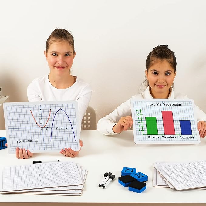 Simply Magic 12 Pack Double-Sided Dry Erase Graph Lap Boards - Class Set of Individual Classroom Whiteboards for Students, XY Axis Graphing Lap Boards - Math Teacher Supplies for Classroom - 12''x9''