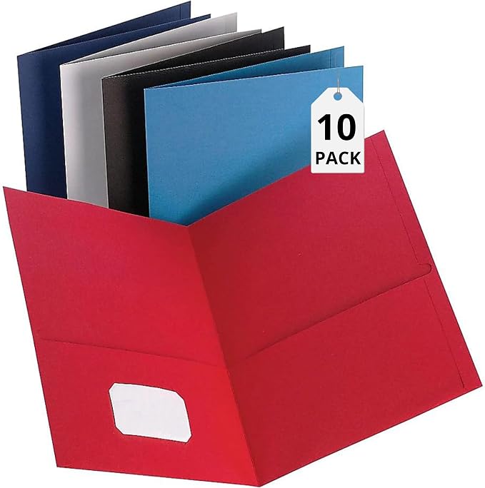 1InTheOffice 2 Pocket Folders, Two-Pocket Folder with Pockets, Presentation Folders, Letter Size, Assorted Colors, (10/Pack)