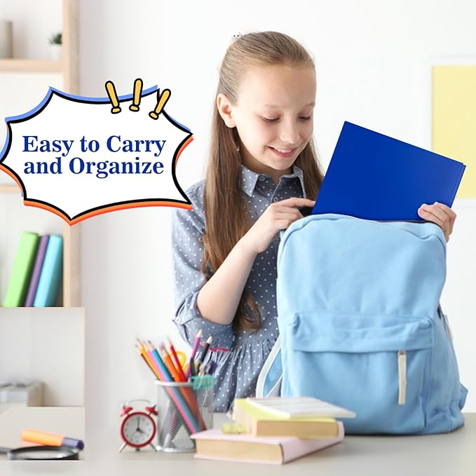 12-Pack Plastic Folders with Pockets and Prongs, 2-Pocket Poly Folders with 3 Fasteners Holds 8-1/2" x 11" Paper for School/Office/Home, Blue