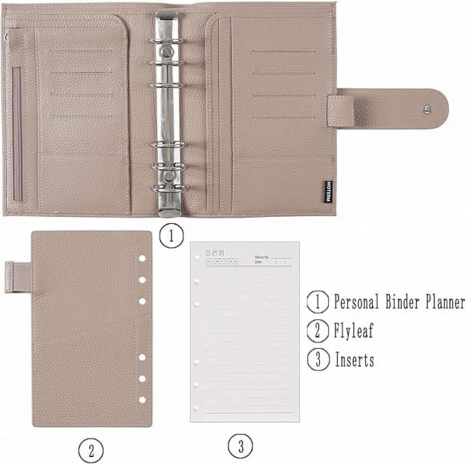 Moterm Personal Luxe Rings Planner - Genuine Leather Binder Organizer (30mm Ring, Pebble-Taupe)