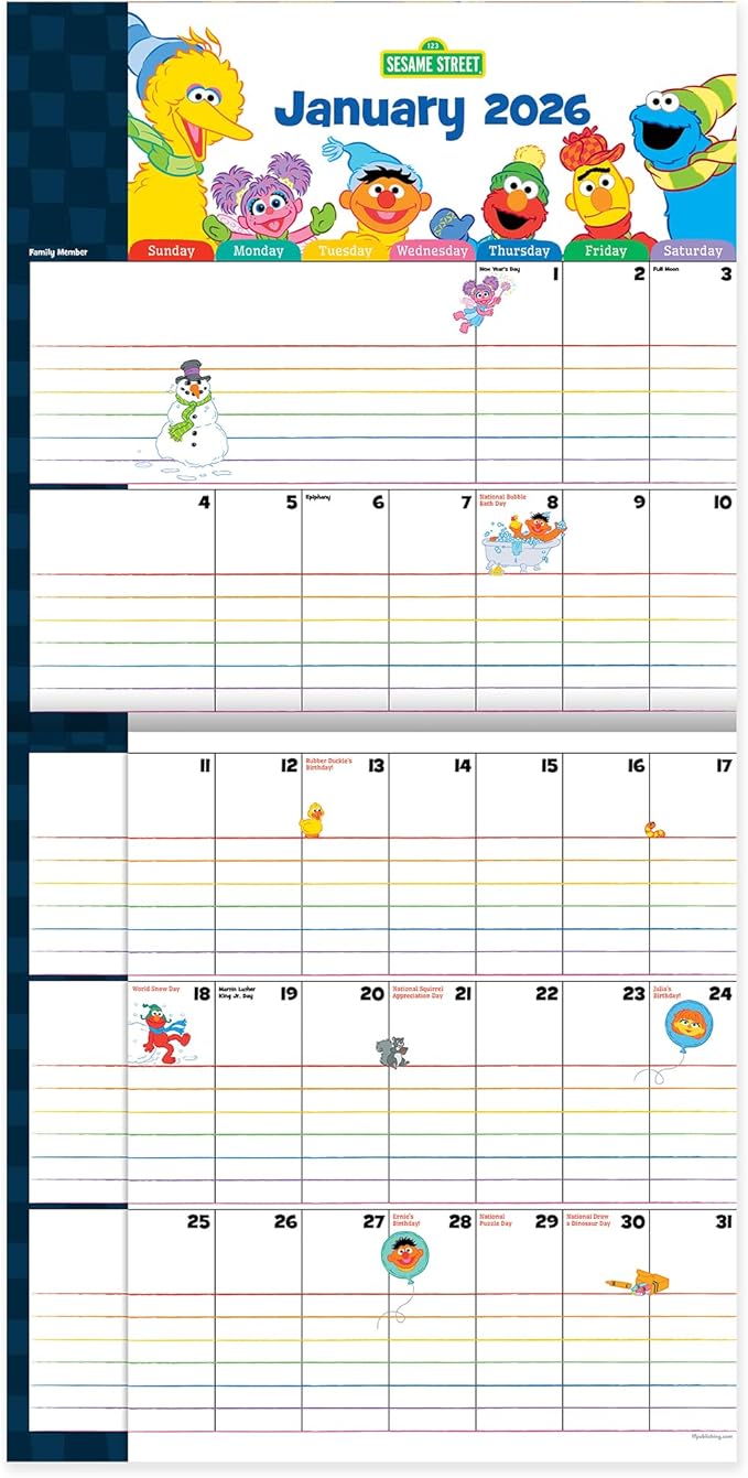 TF Publishing 2026 Sesame Street Wall Calendar - Large Grids for Appointments and Scheduling - Vertical Monthly Wall Calendar 2026 with Premium Matte Paper for Home and Office Organization - 12x12in