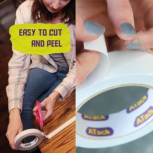 ATack Heavy Duty Double Sided Tape - 1/2 inch x 20 Yards (6-Pack, 360ft Total) Removable Ultra Thin Tape for Gift Wrapping & Scrapbooking