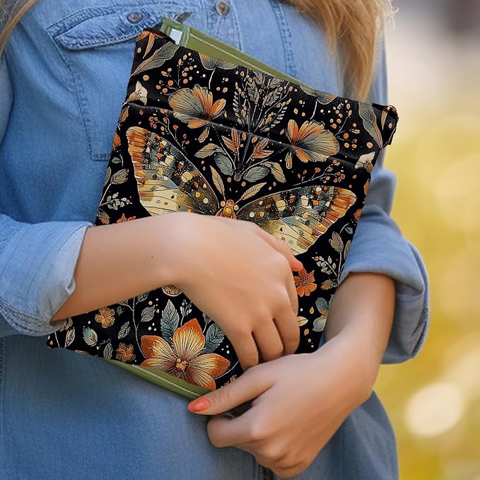 Vintage Flower Butterfly William Morris Book Sleeve for Book Lovers, Bookish Book Protector with Zipper, Washable Fabric Book Cover for Paperbacks,11.4 x 9.1Inches (Black-Butterfly, Medium)