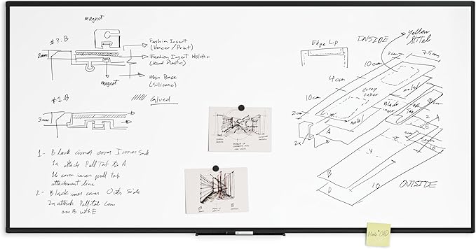 U Brands PINIT Magnetic Dry Erase White Board with Pin Strips, Black Aluminum Frame with Black Cork Strips Across The Top and Bottom (96" W x 48" H)