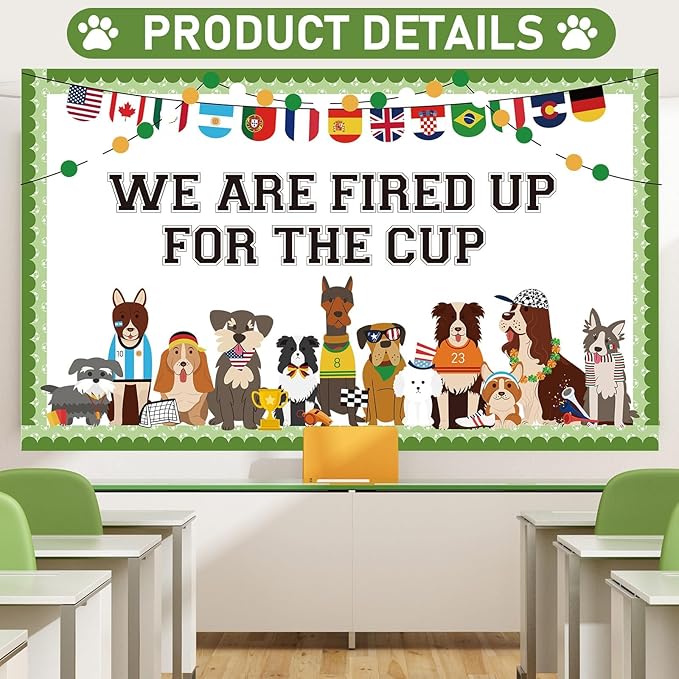 World Soccer Pet Dog Bulletin Board Set Puppy Classroom Decoration World Soccer Cup Cute Dog Bulletin Board Team Spirit Sport Cutouts for School Home Classroom Nursery Chalkboard Wall Decor
