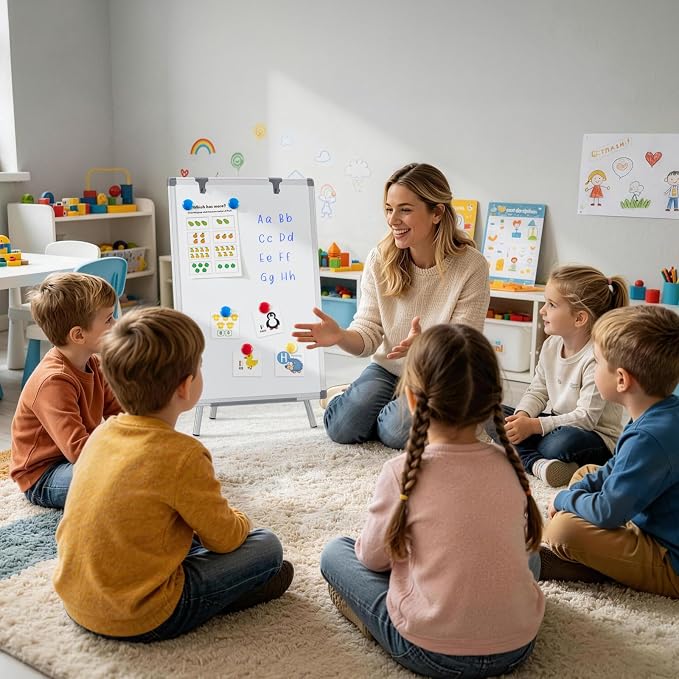 MAKELLO White Board with Stand, Portable Whiteboard Easel 24x18 in for Office Classroom Home School, Adjustable Height, Aluminum Frame