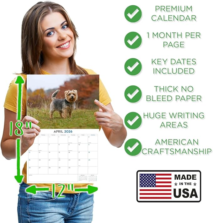 2025 2026 Norfolk/Norwich Calendar - Dog Breed Monthly Wall Calendar - 12" x 18" Open - Thick No-Bleed Paper - Giftable - Academic Teacher's Planner Calendar Organizing & Planning - Made in USA