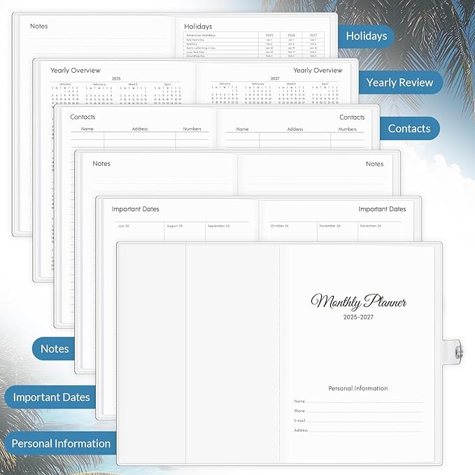 KONVINIT 2025-2027 Monthly Planner, 30 Months Calendar 2026 Planner - Runs From July 2025 Until December 2027, 5.9'' x 8.4'', Blue Monthly Planner 2025-2027 for Office Supplies