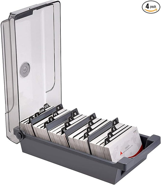 Business Card Holder Box Business Card Box Business Card File Business Card Storage Business Index Card Organizer (4 Dividers)