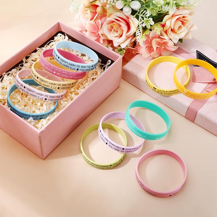 48 Pcs Mental Health Bracelets, Mental Health Awareness Items Motivational Bracelets Inspirational Stretch Silicone Wristbands Counseling Therapy Gift Positive Gifts for Teens Men Women