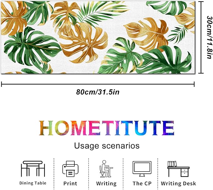HOMETITUTE XL Mouse Pad 31.5 x 11.8 Inch Tropical Green and Gold Palm Leaf Desk Mat Extended Large Mousepad Non Slip Waterproof Desk Pad Keyboard Mat for Office Home Computer Accessories