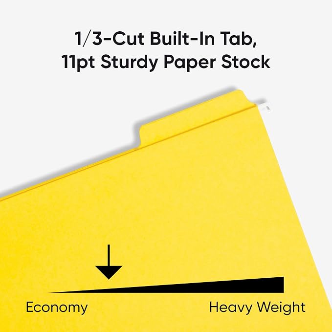 Smead FasTab Hanging File Folder, 1/3-Cut Built-in Tab, Letter Size, Yellow, 20 Count (64097) (Pack of 10)