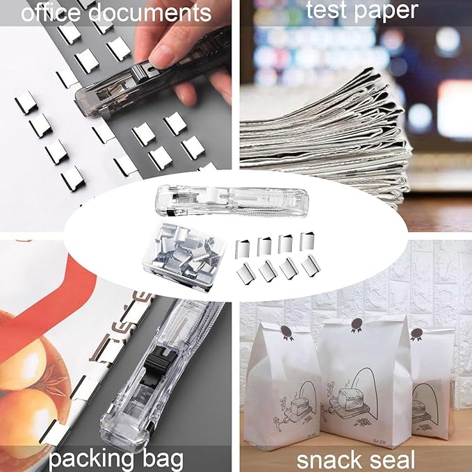Portable Binder Clip Stapler | 40 Sheets Capacity Paper Clip Dispenser - with 50 Stainless Refills Desktop Reusable Clamp Stapler - for Teacher Student Office School Home Craft