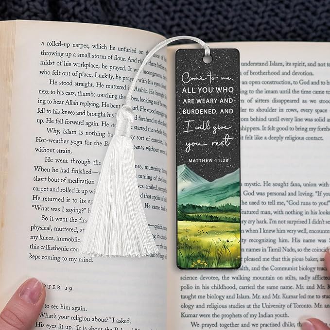 Christian Rest - Giving Bookmark, Comforting Gift for Believers, Uplifting Present for Weary Readers, Faith - Based Reading Gift, Unique Mountain & Scripture Design Bookmark, WCB48