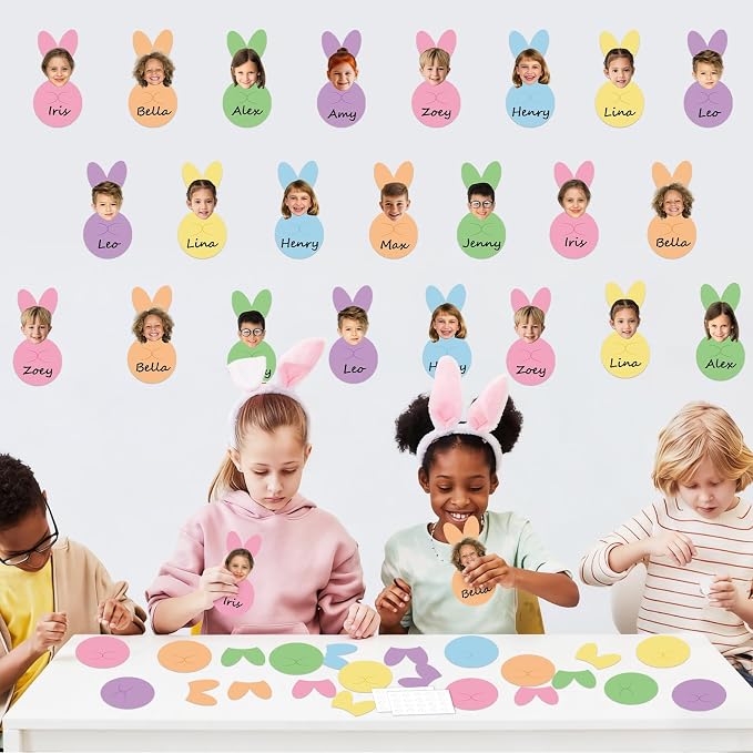 60Pcs Easter Bunny Paper Cutouts Bulletin Board Decorations Colorful Rabbit DIY Photo Picture Crafts Cutouts Happy Easter Bunny Classroom Supplies for Kids School Chalkboard Home Birthday Wall Decor