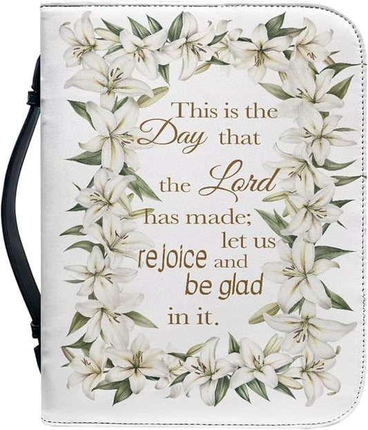 Leaves Bible Cover Case for Women Girls Bible Cover Bags Floral Pattern with Handle Study Bible Case,Bible Cases,Christian Gift-Size：L