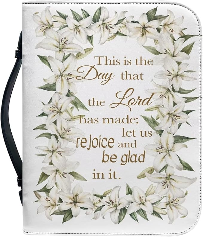 Leaves Bible Cover Case for Women Girls Bible Cover Bags Floral Pattern with Handle Study Bible Case,Bible Cases,Christian Gift-Size：M